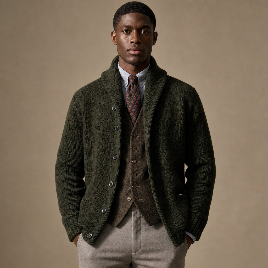 Cardigan Shawl Collar Button-Front Knit in Dark Green – Enzaco Premium Menswear