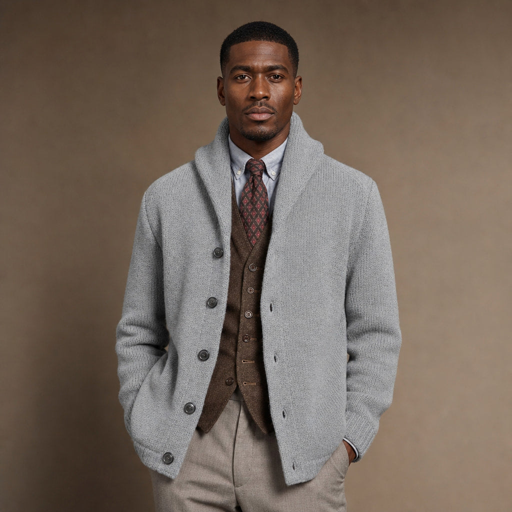 Cardigan Shawl Collar Button-Front Knit in Gray – Enzaco Premium Menswear