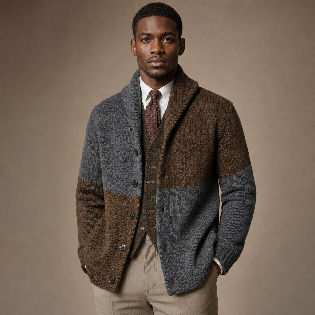 Cardigan Shawl Collar Button-Front Knit in Gray/Brown – Enzaco Premium Menswear
