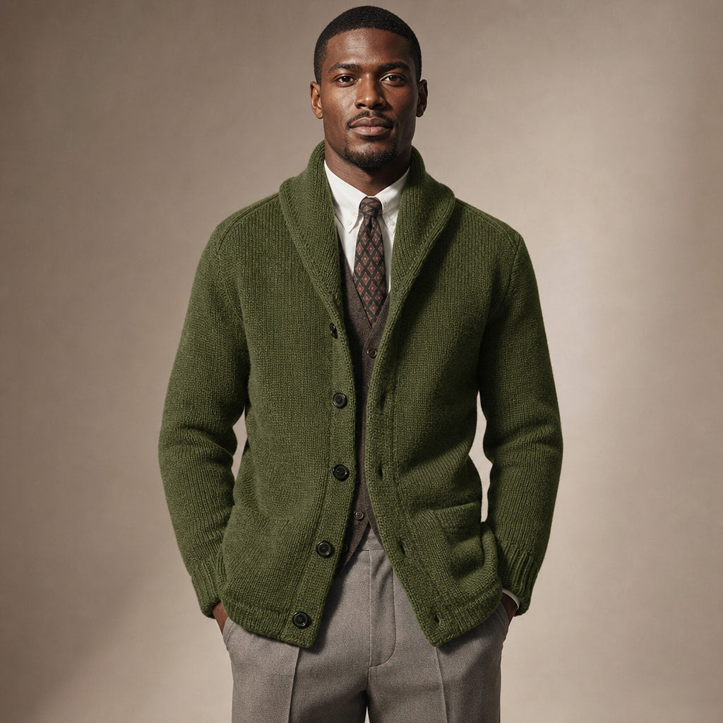 Cardigan Shawl Collar Button-Front Knit in Green – Enzaco Premium Menswear
