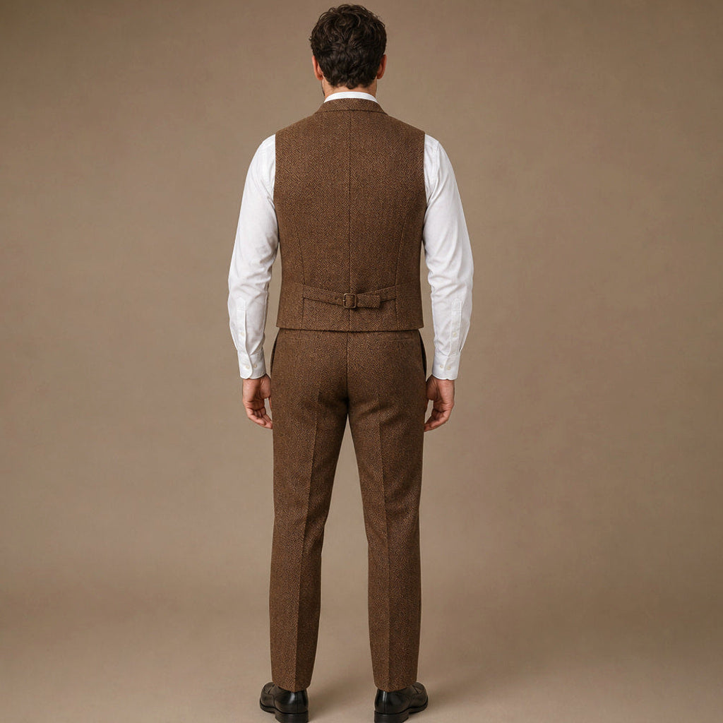 Bensor | Weste Fischgrat-Tweed Braun – Seitenansicht