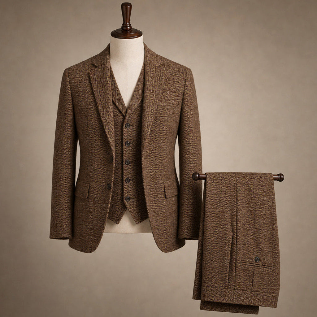 Bensor | Weste Fischgrat-Tweed Braun – Produktfoto