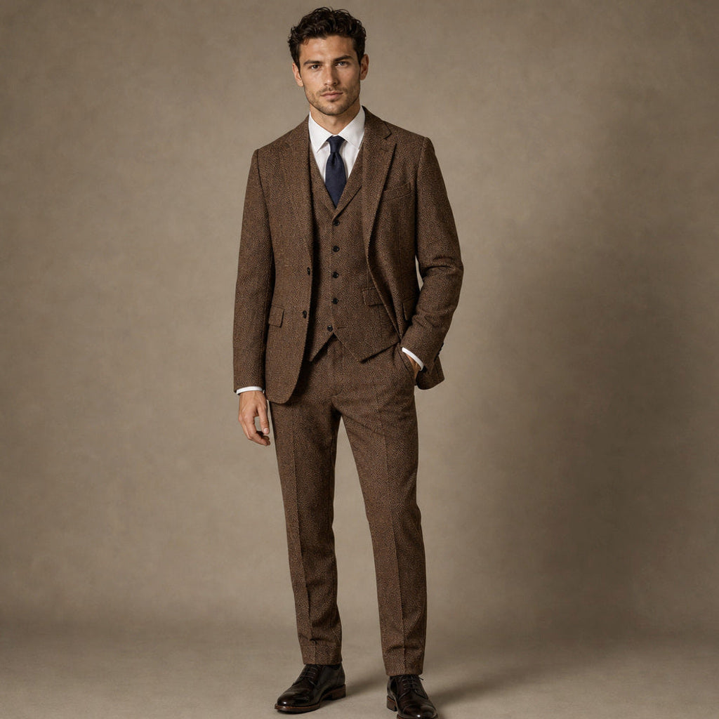 Bensor | Weste Fischgrat-Tweed in Braun – Premium Editorial