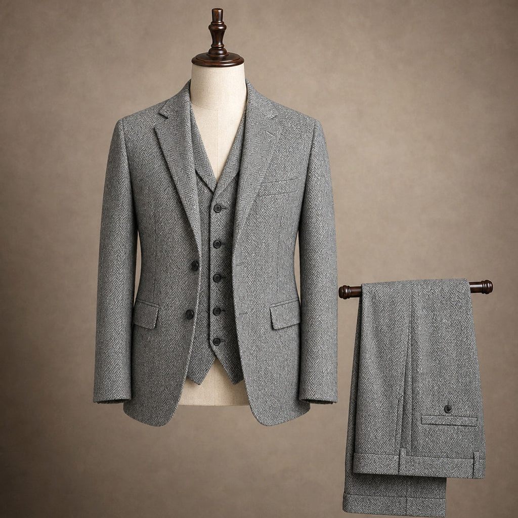 Bensor | Weste Fischgrat-Tweed Grau – Produktfoto