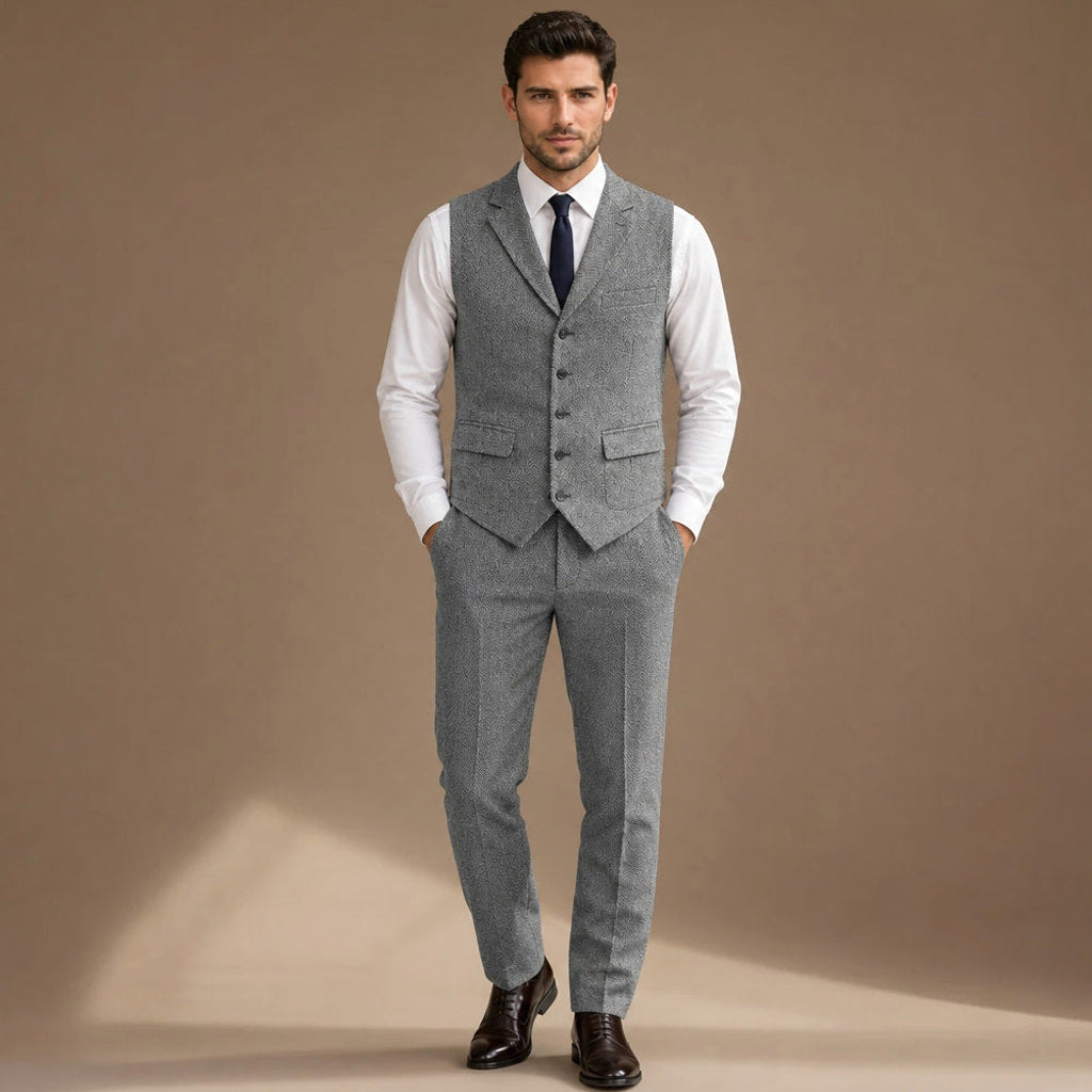 Bensor | Weste Fischgrat-Tweed in Grau – Premium Editorial