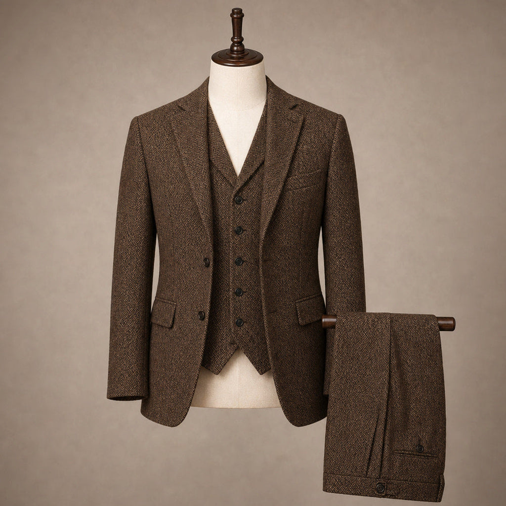 Bensor | Weste Fischgrat-Tweed Kaffeebraun – Produktfoto