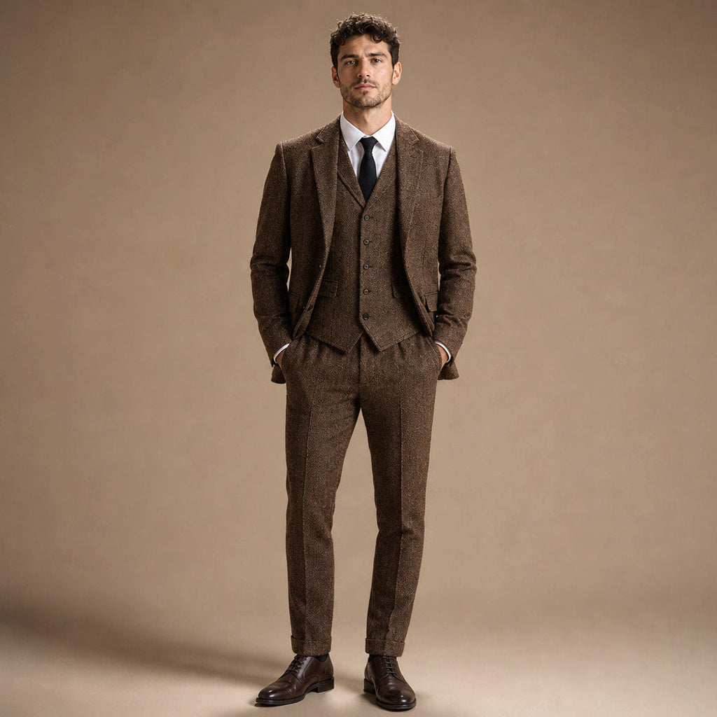 Bensor | Weste Fischgrat-Tweed in Kaffeebraun – Premium Editorial