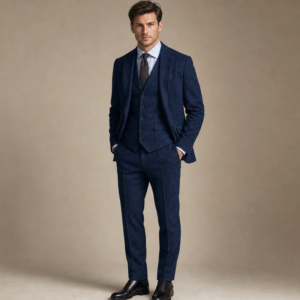 Bensor | Weste Fischgrat-Tweed in Navy – Premium Editorial