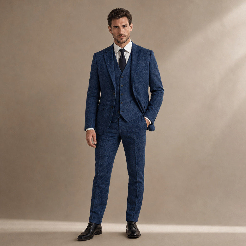 Bensor | Weste Fischgrat-Tweed in Königsblau – Premium Editorial
