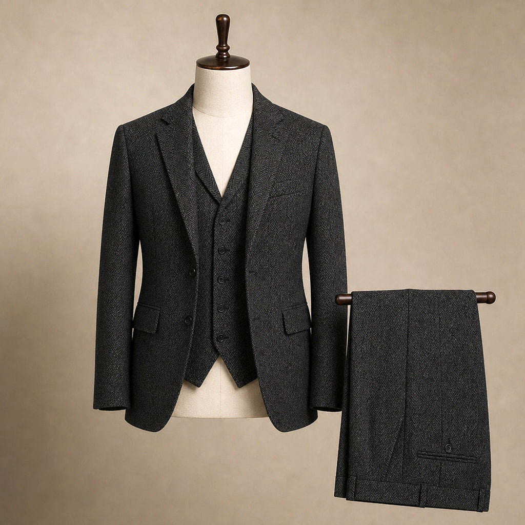 Bensor | Weste Fischgrat-Tweed Schwarz – Produktfoto
