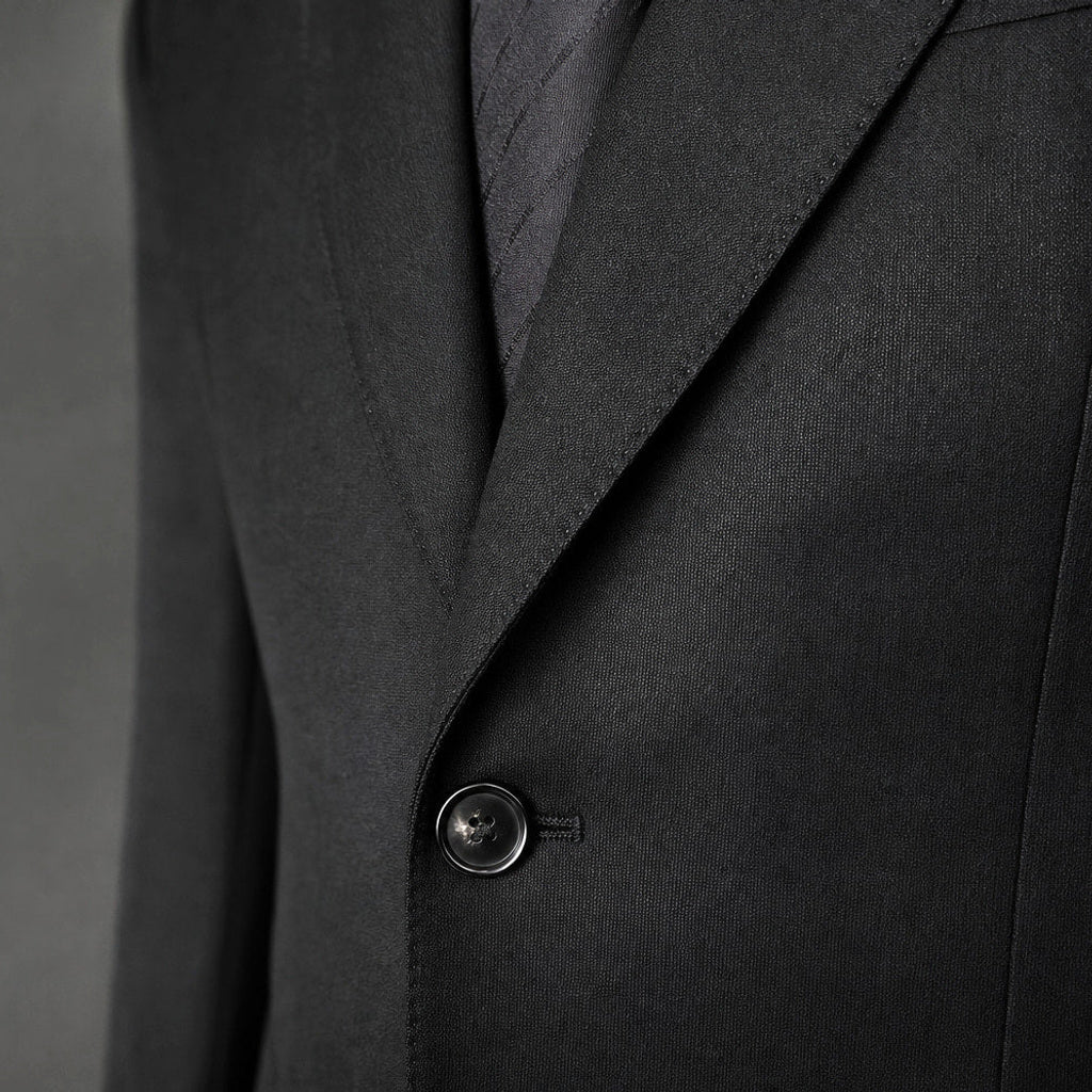 Berthold | Blazer Halbgefüttert Neapolitanischer Schnitt Schwarz – Stoff- und Detailaufnahme