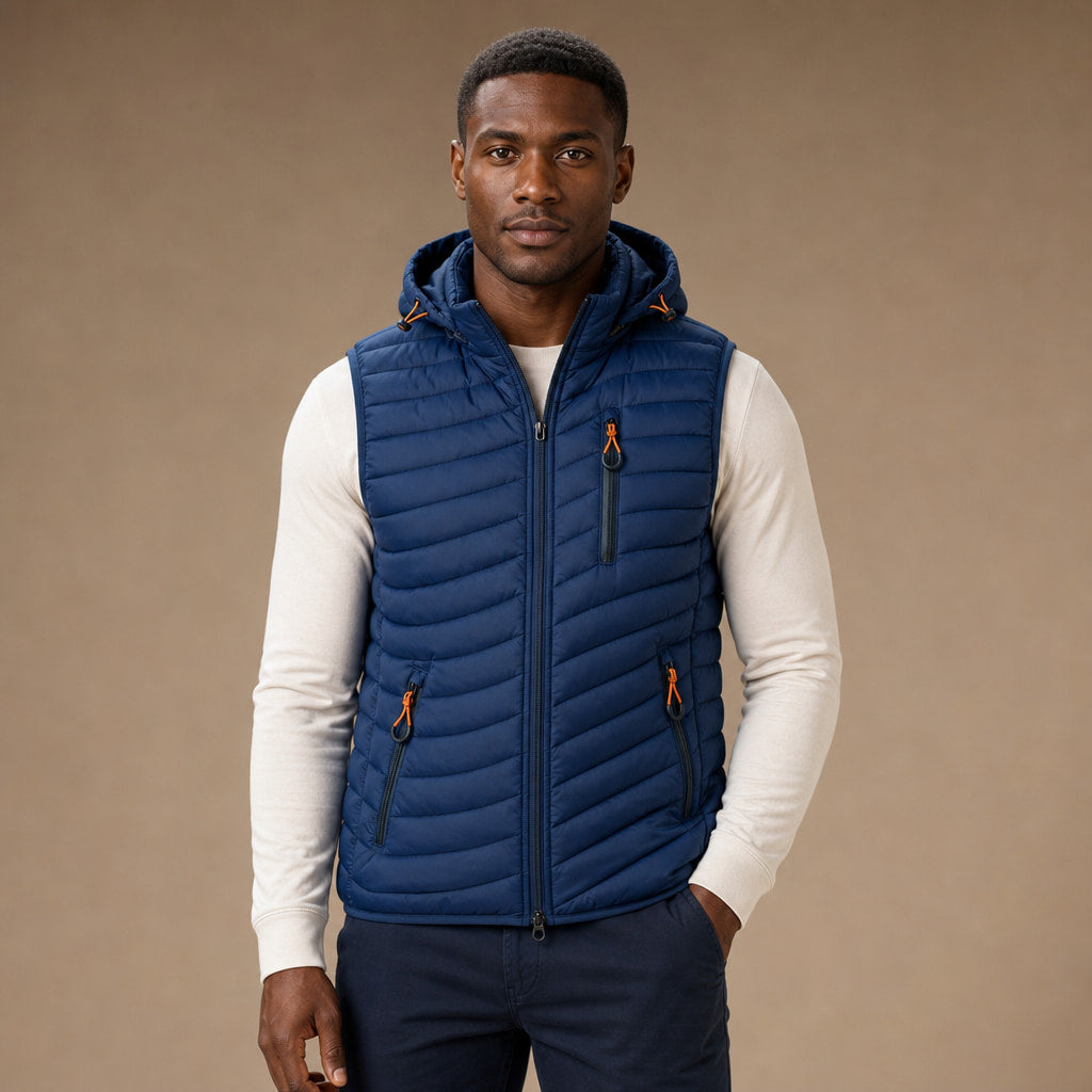 Windproof Puffer Vest Lightweight Sleeveless in Blue – Enzaco Premium Menswear