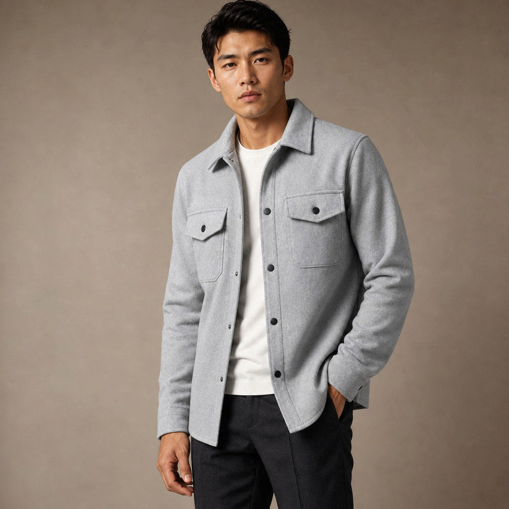 Bleron | Overshirt-Jacke Brushed Relaxed Fit Grau – Seitenansicht