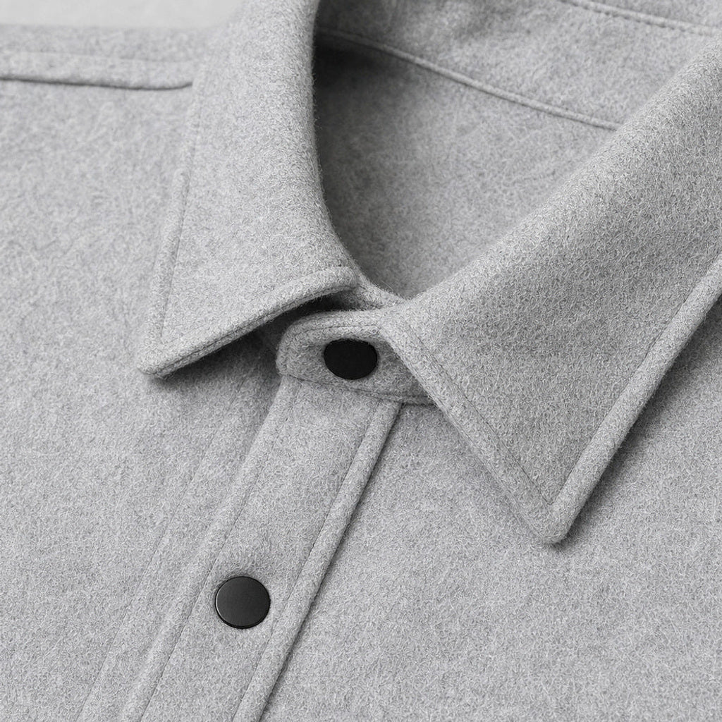 Bleron | Overshirt-Jacke Brushed Relaxed Fit Grau – Stoff- und Detailaufnahme