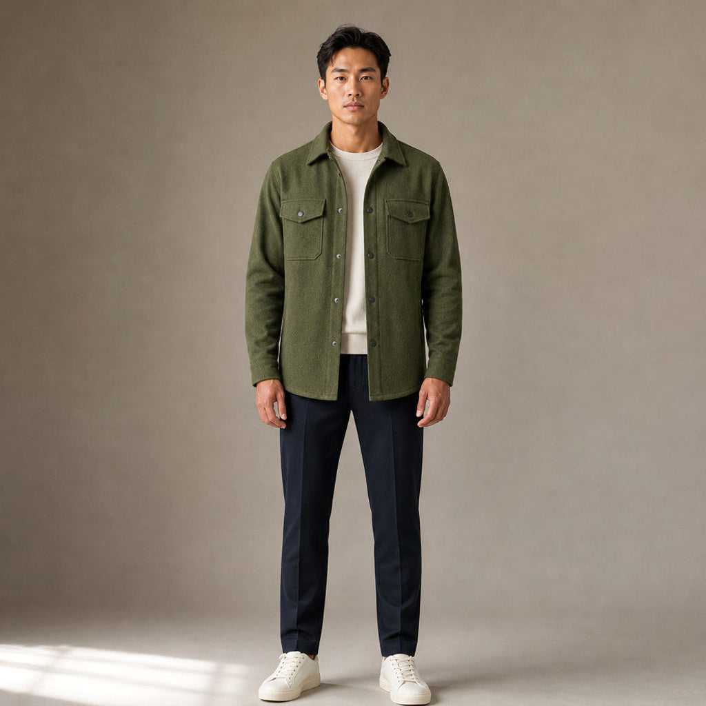 Bleron | Overshirt-Jacke Brushed Relaxed Fit in Grün – Premium Editorial