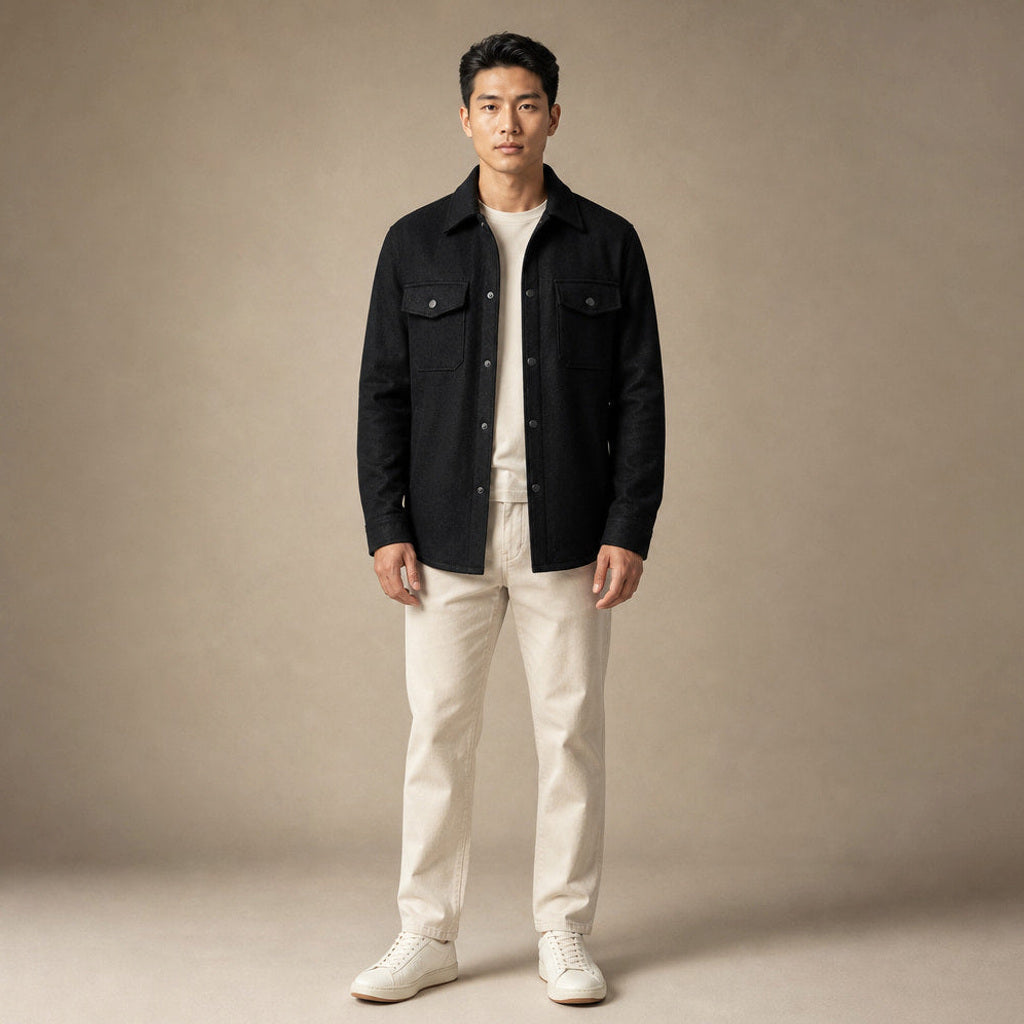 Bleron | Overshirt-Jacke Brushed Relaxed Fit in Schwarz – Premium Editorial