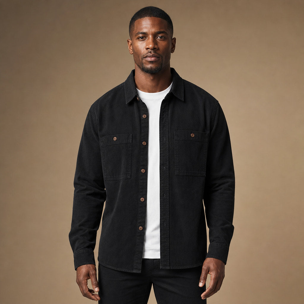 Overshirt Cotton Relaxed Fit Double Chest Pocket in Black – Enzaco Premium Menswear