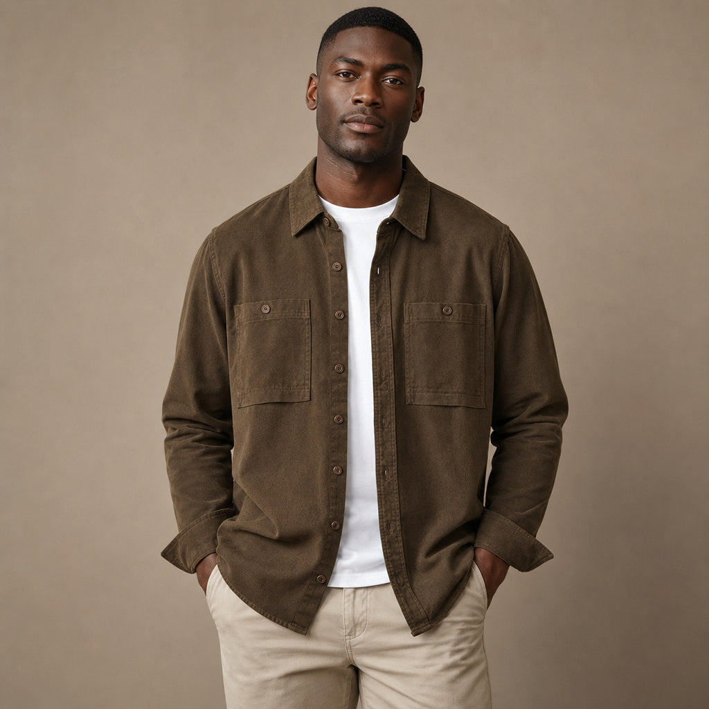 Overshirt Cotton Relaxed Fit Double Chest Pocket Espresso – Product Photo