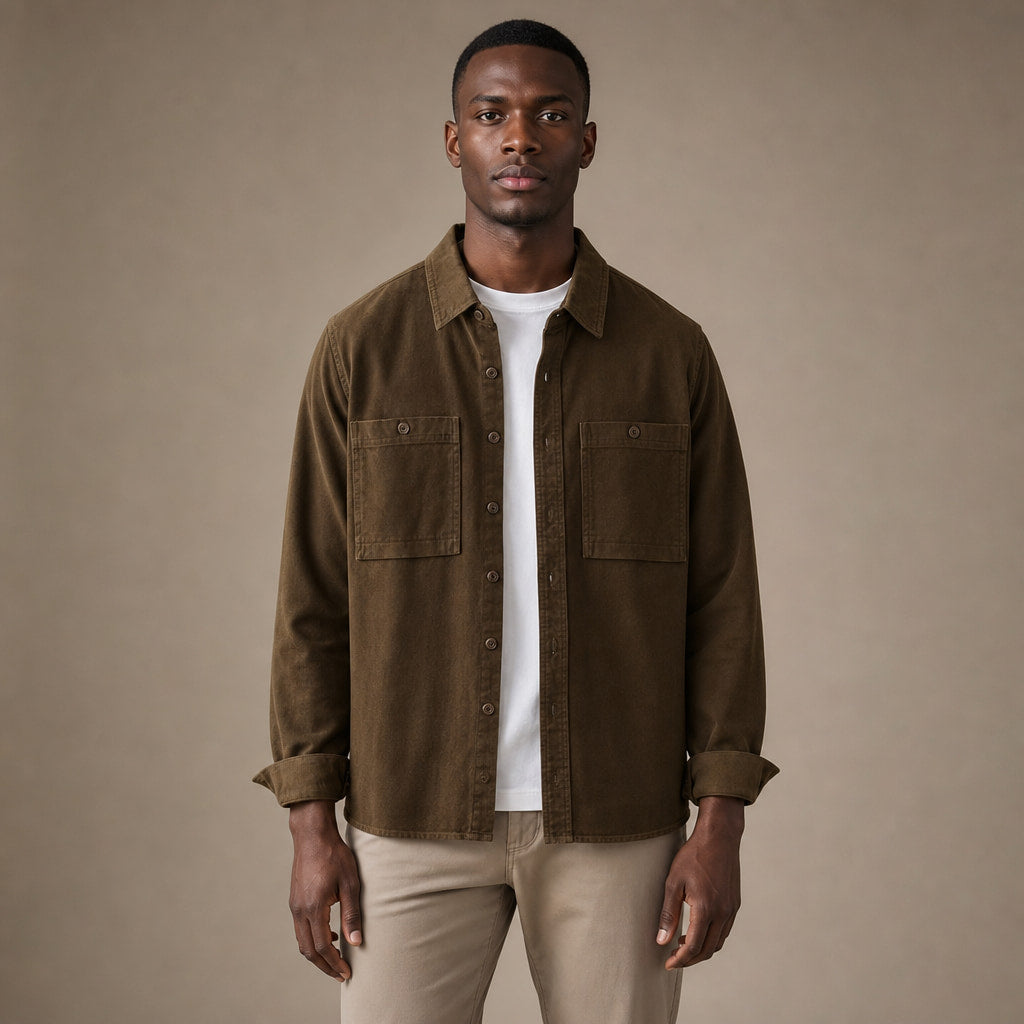 Overshirt Cotton Relaxed Fit Double Chest Pocket in Espresso – Enzaco Premium Menswear