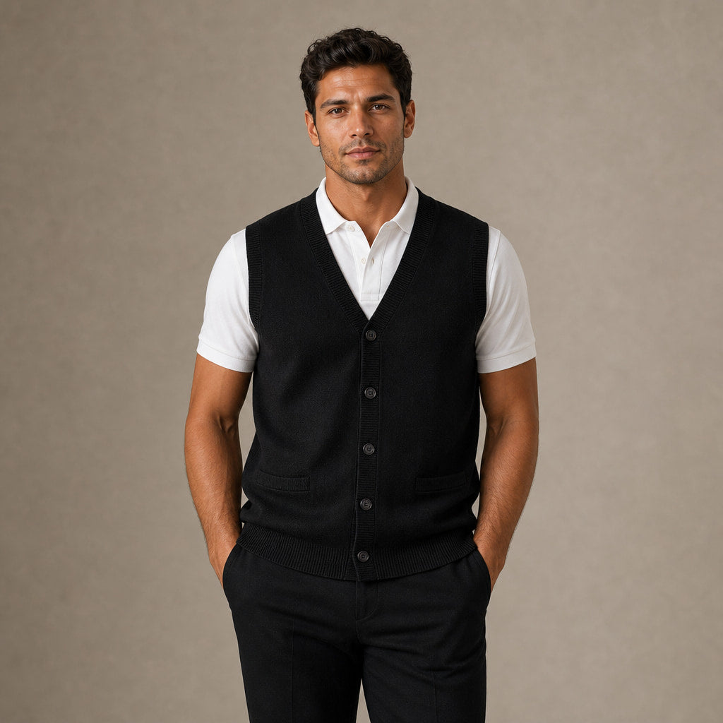 Sweater Vest V-Neck Button-Up Knit in Black – Enzaco Premium Menswear