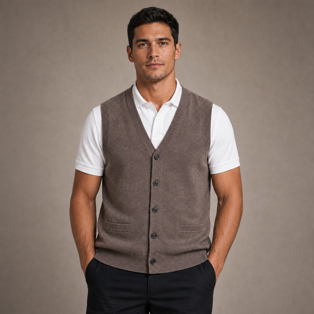 Sweater Vest V-Neck Button-Up Knit in Brown – Enzaco Premium Menswear
