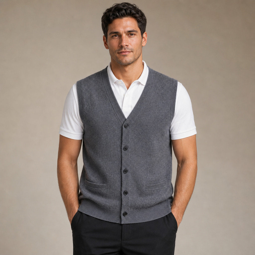 Sweater Vest V-Neck Button-Up Knit in Gray – Enzaco Premium Menswear