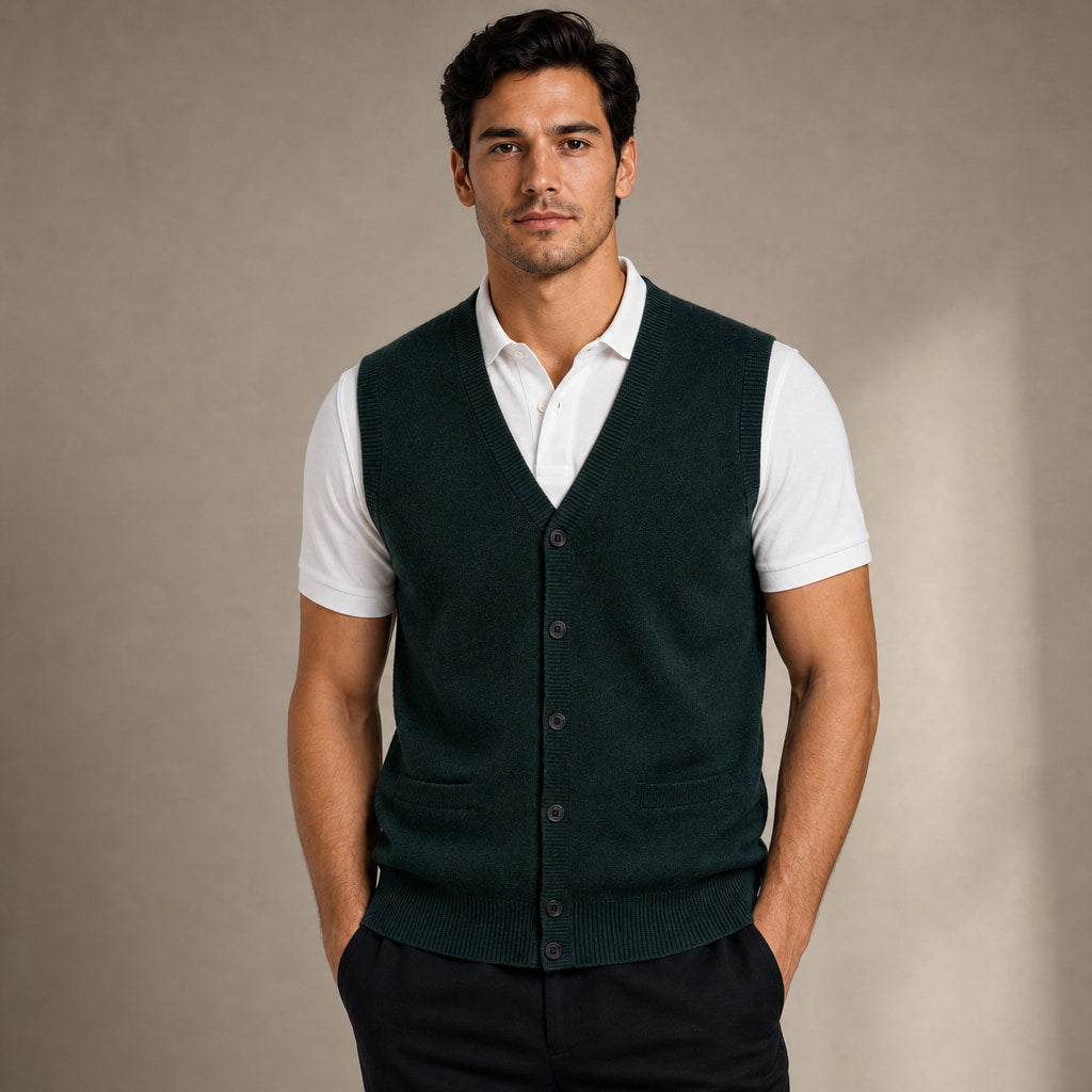 Sweater Vest V-Neck Button-Up Knit in Green – Enzaco Premium Menswear