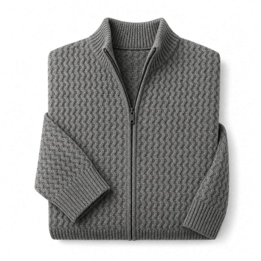 Cardigan Zip Neck Textured Knit Gray – Product Photo