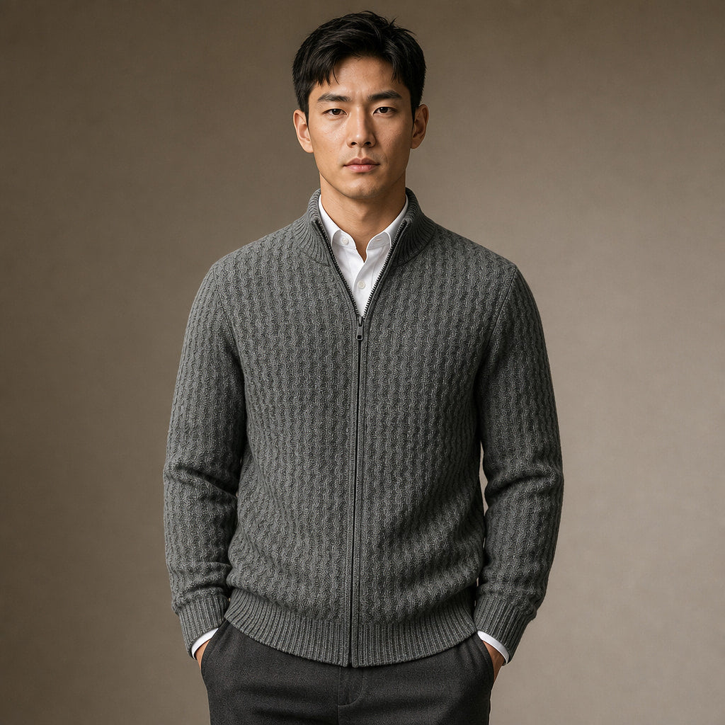 Cardigan Zip Neck Textured Knit in Gray – Enzaco Premium Menswear