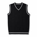 Sweater Vests V-Neck Patchwork Knit Slim Fit Black – Product Photo