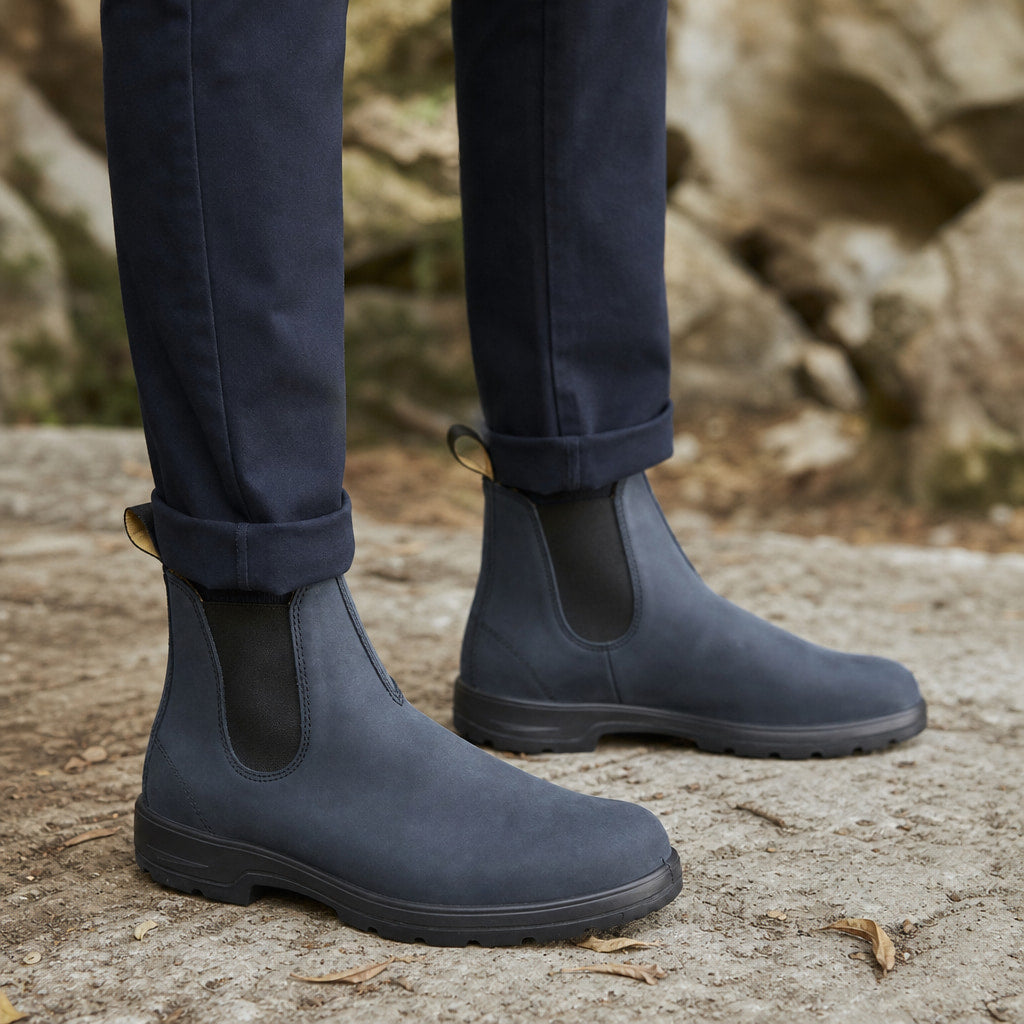 Leather Chelsea Boots Slip On Blue – Full Look