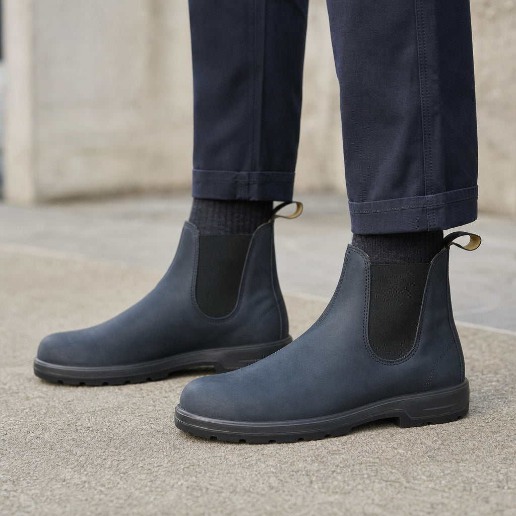 Leather Chelsea Boots Slip On in Blue – Enzaco Premium Menswear