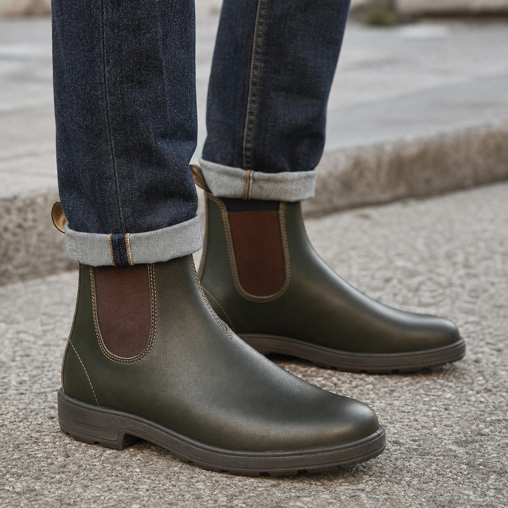 Leather Chelsea Boots Slip On in Green – Enzaco Premium Menswear