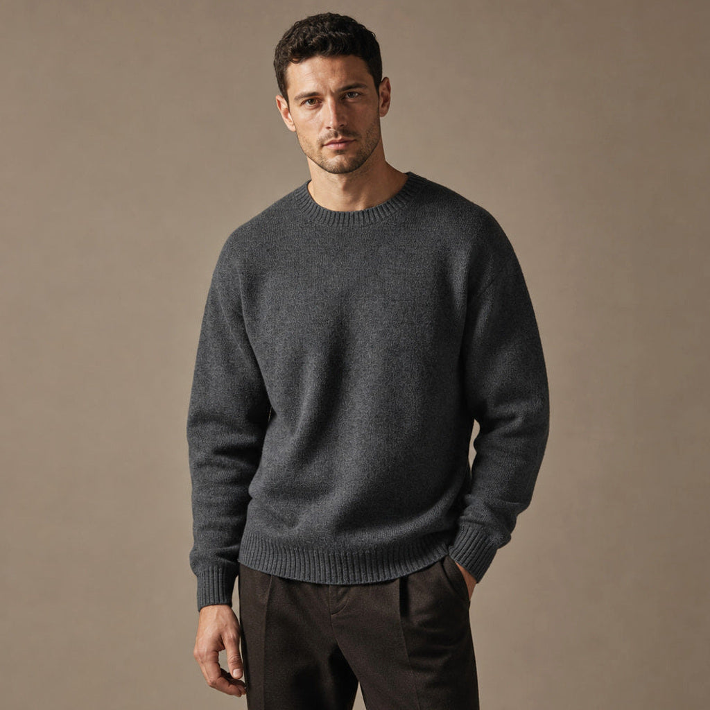 Branimir | Grobstrickpullover Rippstrick Dunkelgrau – Seitenansicht