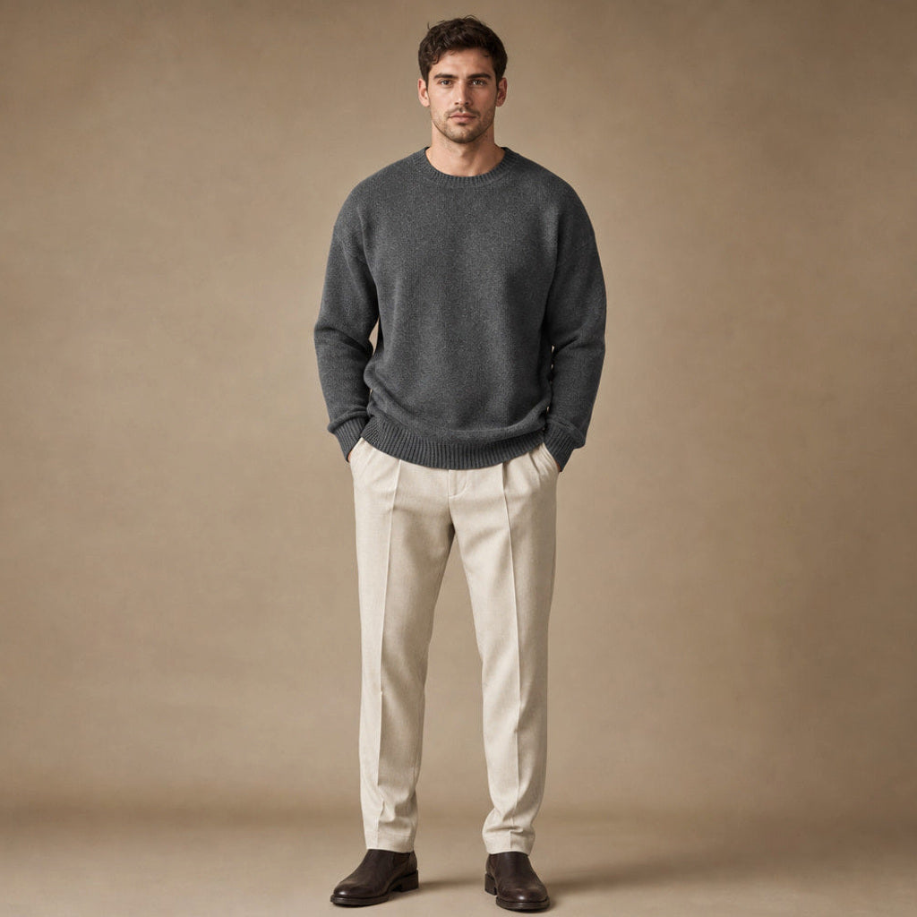 Branimir | Grobstrickpullover Rippstrick Dunkelgrau – Gesamtlook