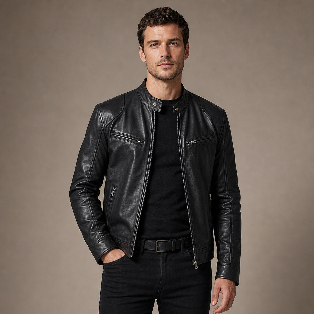 Leather Jacket Slim Fit in Black – Enzaco Premium Menswear
