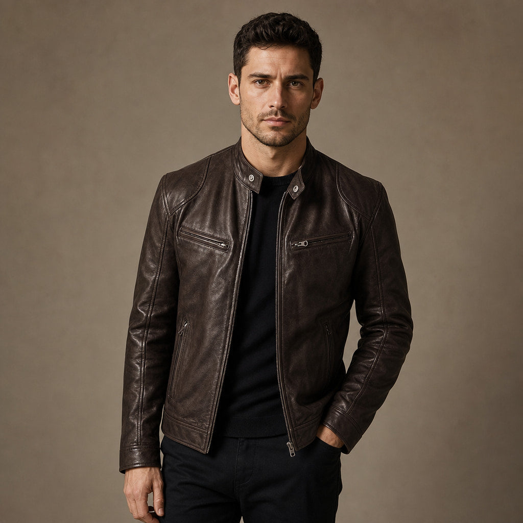 Leather Jacket Slim Fit in Dark Brown – Enzaco Premium Menswear