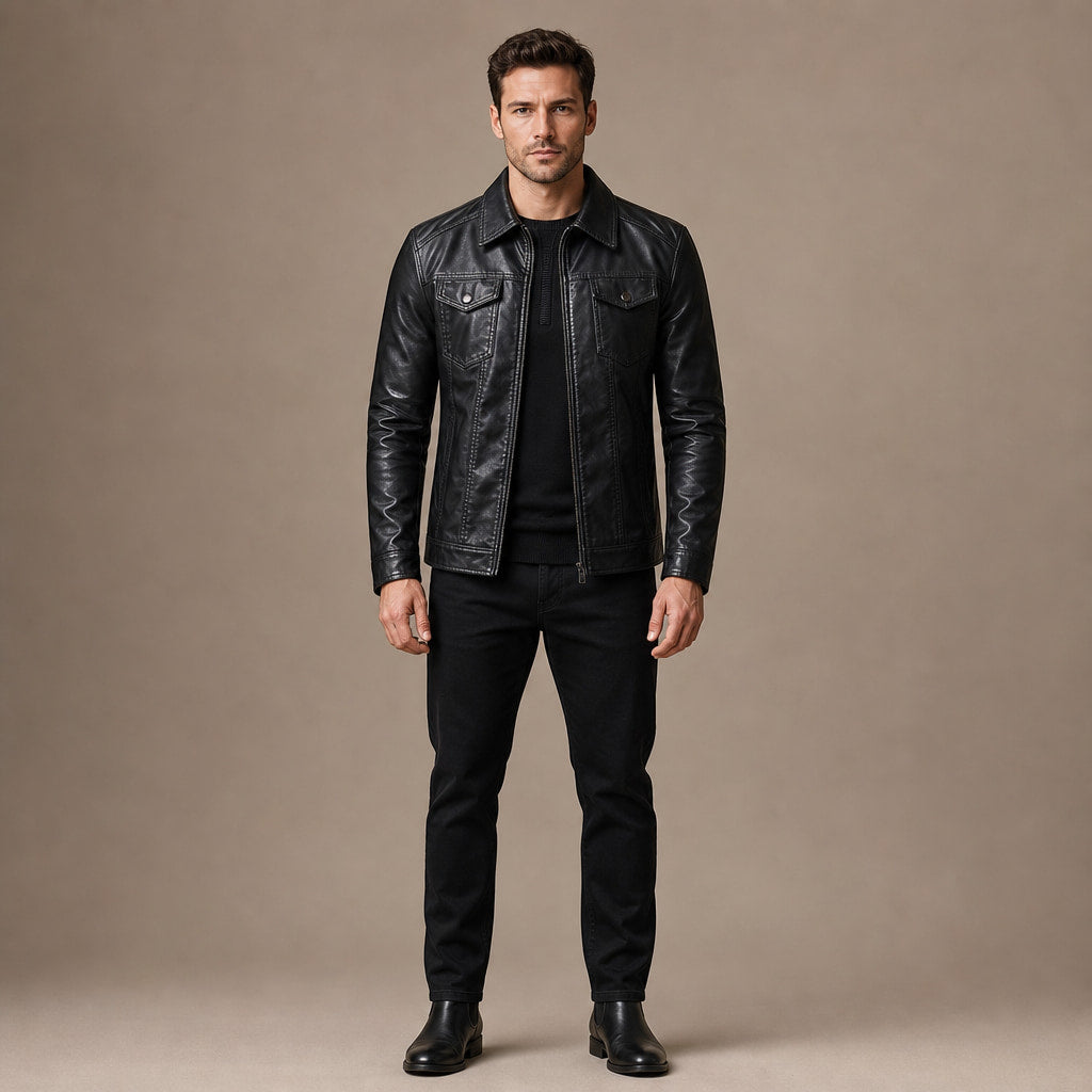 Coats Leather Motorcycle Slim Fit Black in Black – Enzaco Premium Menswear