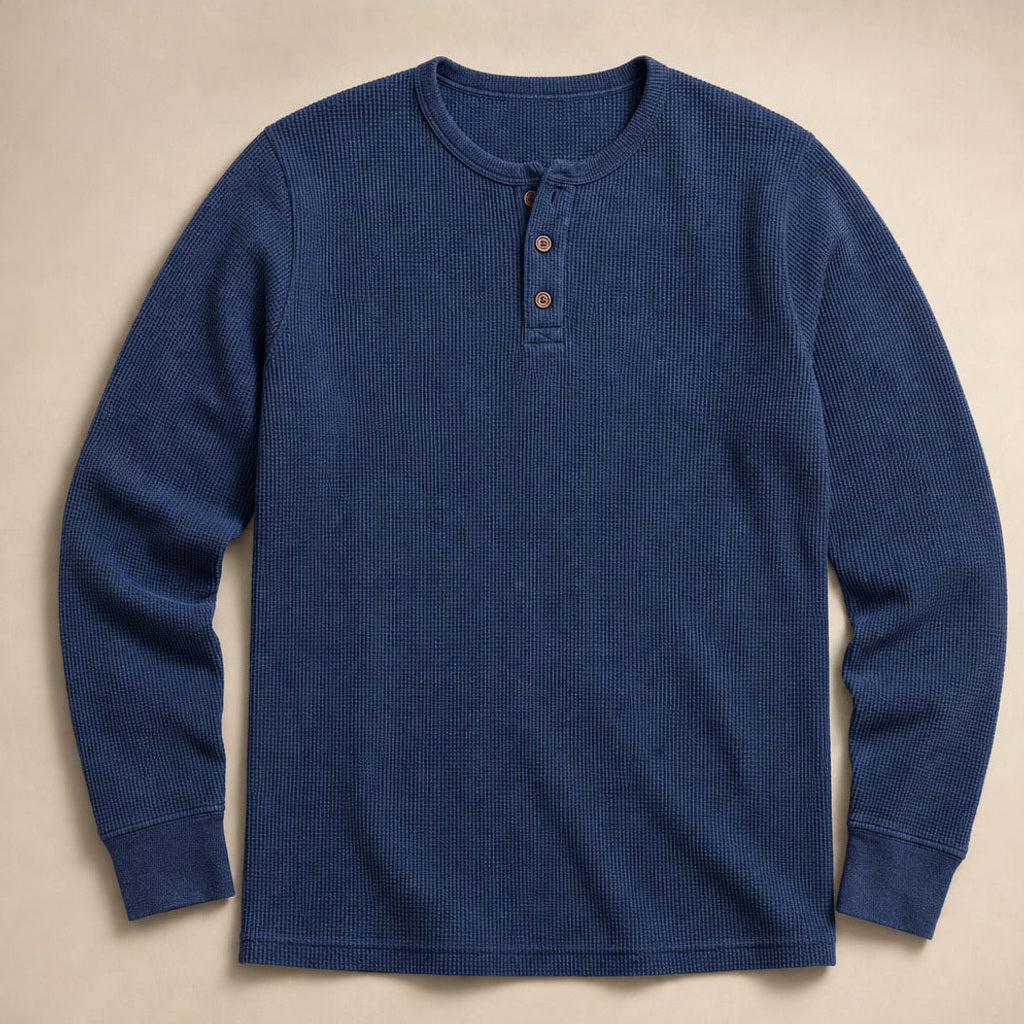 Brimax | Henley Waffelstrick Langarm Blau – Produktfoto