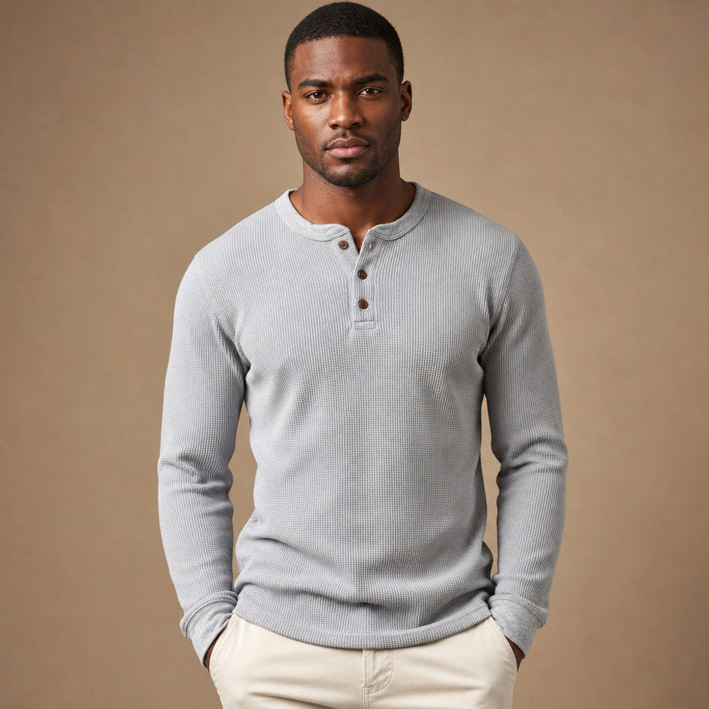 Brimax | Henley Waffelstrick Langarm in Grau – Premium Editorial