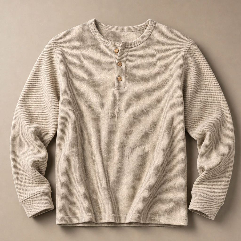 Brimax | Henley Waffelstrick Langarm Khaki – Produktfoto