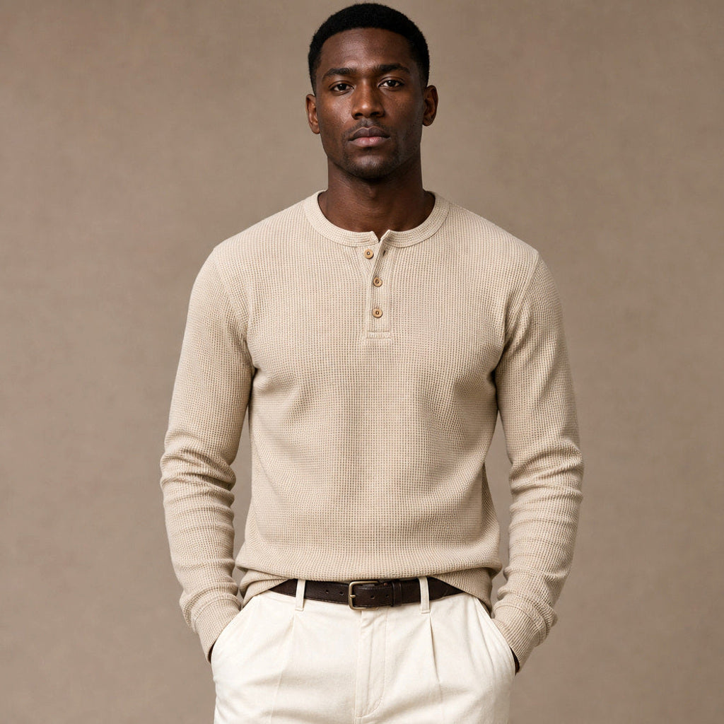 Brimax | Henley Waffelstrick Langarm in Khaki – Premium Editorial