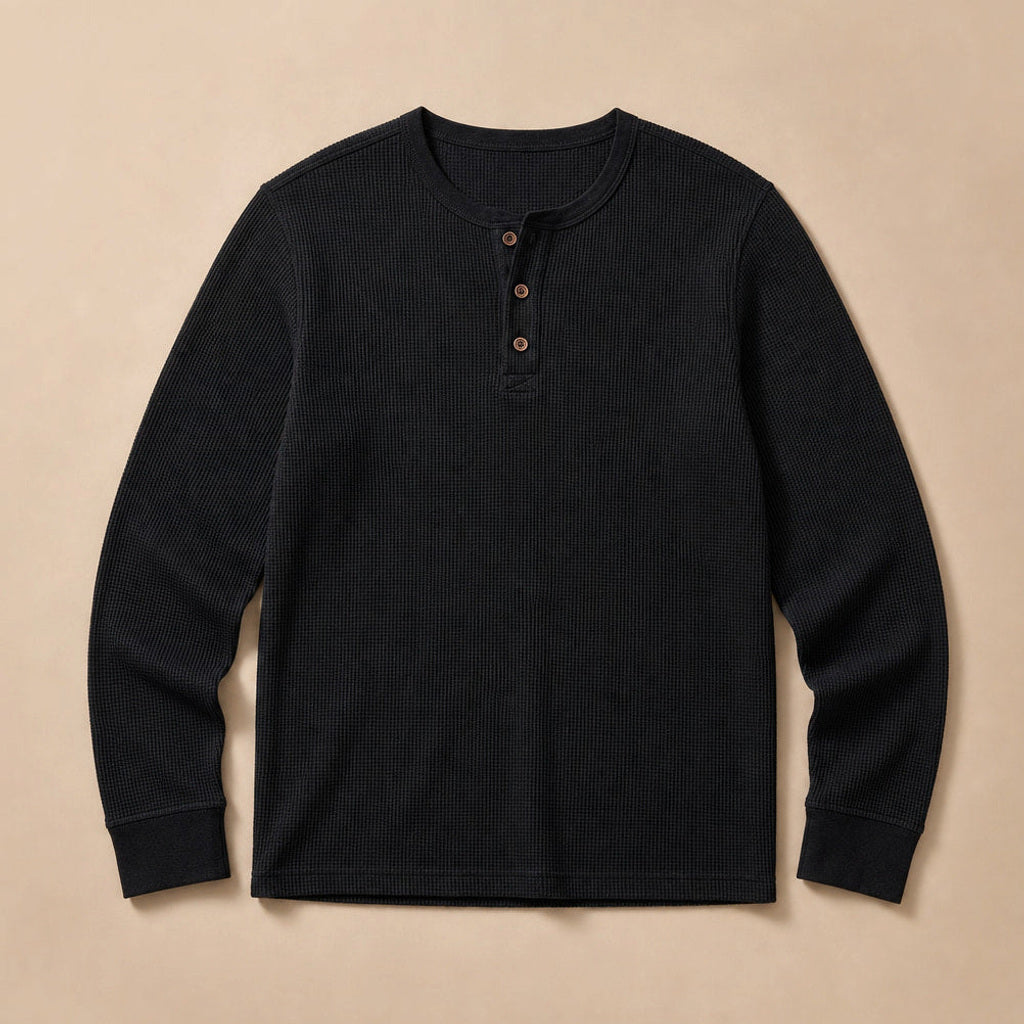 Brimax | Henley Waffelstrick Langarm Schwarz – Produktfoto