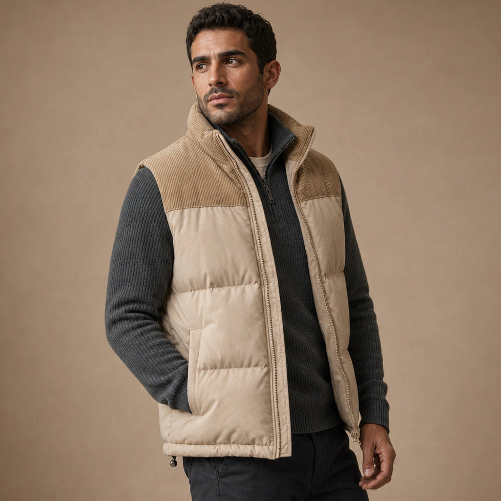 Brinex | Steppweste Stehkragen Beige – Seitenansicht