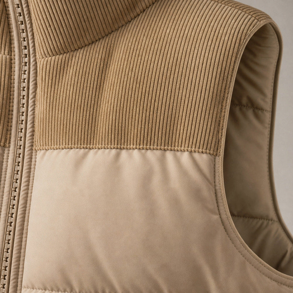 Brinex | Steppweste Stehkragen Beige – Stoff- und Detailaufnahme