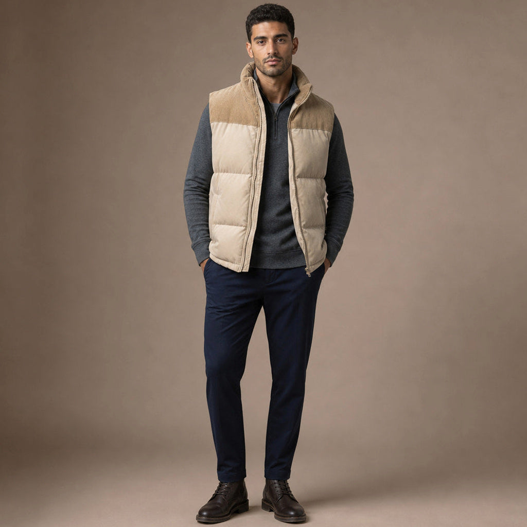 Brinex | Steppweste Stehkragen Beige – Gesamtlook