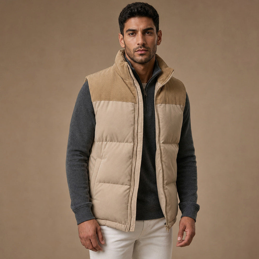 Brinex | Steppweste Stehkragen in Beige – Premium Editorial