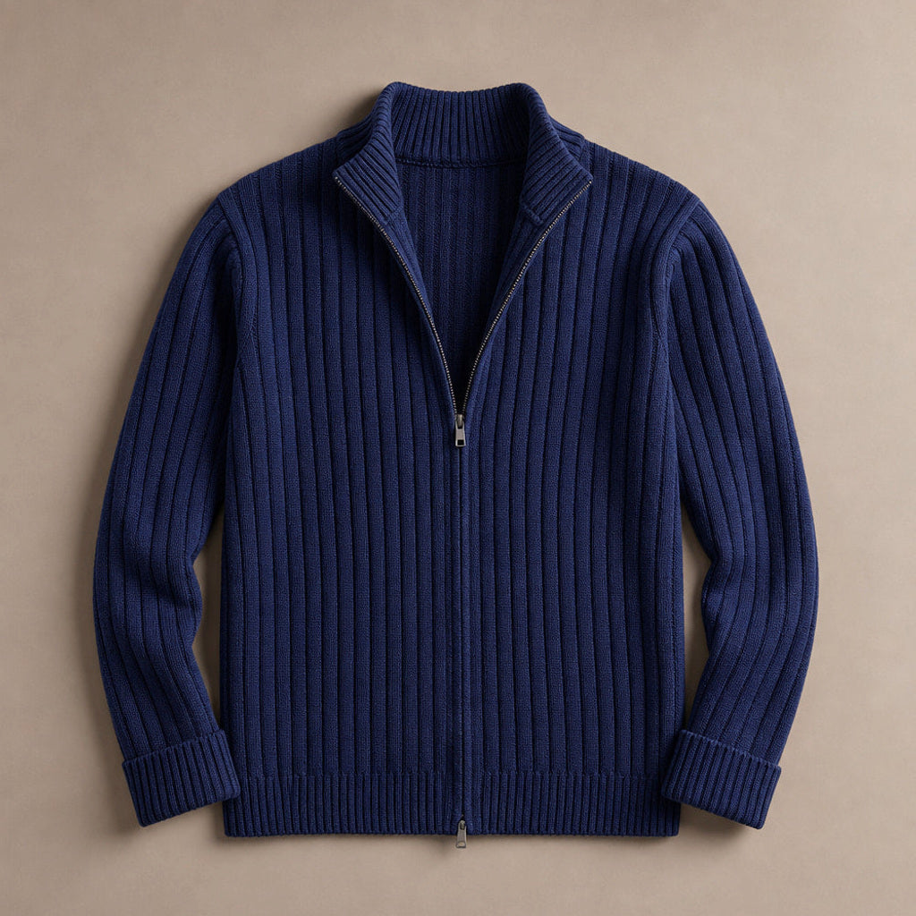 Brusor | Strickpullover Reißverschluss Stehkragen Blau – Produktfoto
