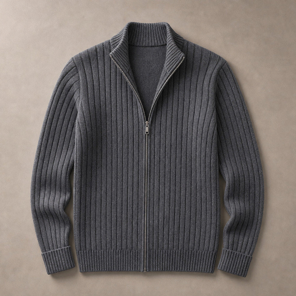 Brusor | Strickpullover Reißverschluss Stehkragen Dunkelgrau – Produktfoto