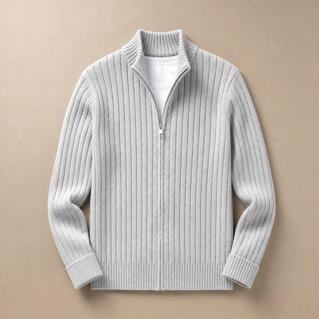 Brusor | Strickpullover Reißverschluss Stehkragen Hellgrau – Produktfoto